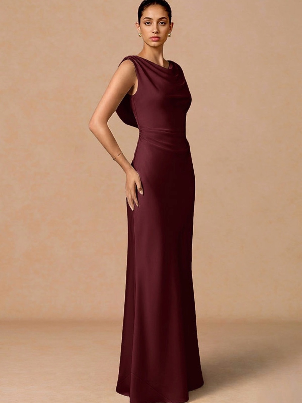 Azazie Cowl Neck Satin Dress